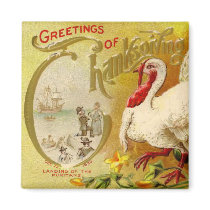 Vintage Thanksgiving Turkey Square Magnet