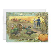 Vintage Thanksgiving with Turkeys and Pilgrims Custom Announcement