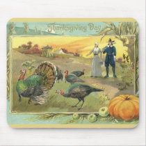 Vintage Thanksgiving with Turkeys and Pilgrims Mouse Pads