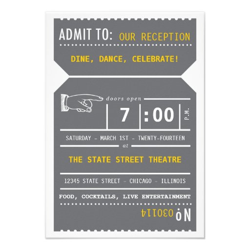 Vintage Theater Ticket Insert in Gray and Yellow Announcement