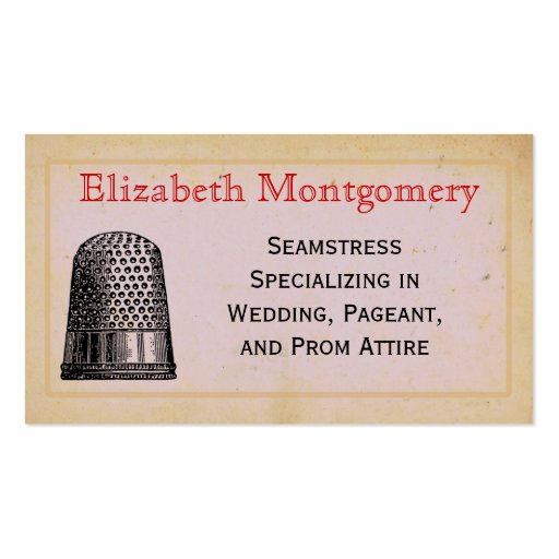 Vintage Thimble Seamstress Tailor Business Cards (front side)