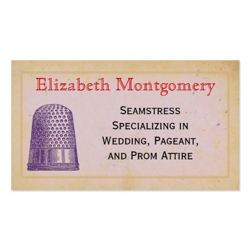 Vintage Thimble Seamstress Tailor Business Cards (front side)