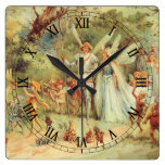 Vintage Thumbelina and Prince Wedding in Forest Square Wall Clocks
