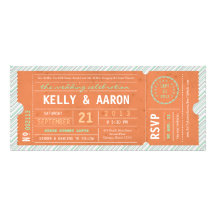 Vintage Ticket Diagonal Stripe Wedding Invitation