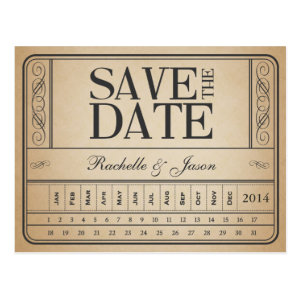 Vintage Ticket II -- Save the date punch out Postcard