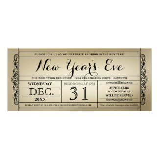 Vintage Ticket New Year's Eve Party Invitations