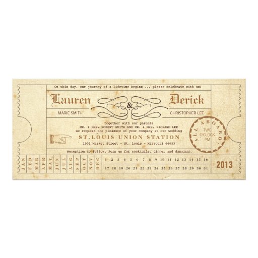 Vintage Ticket Punch Card Tea Length Invitation