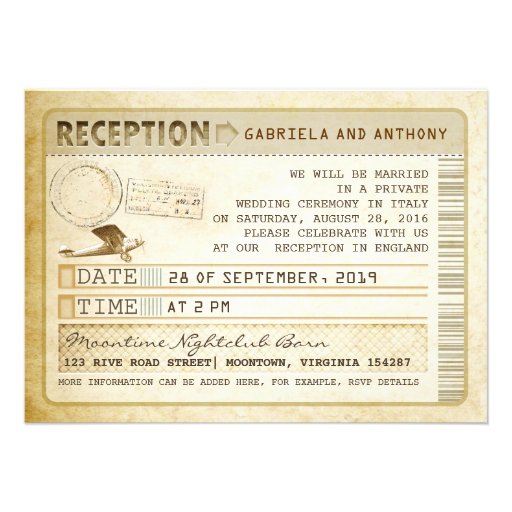 vintage ticket reception personalized announcement