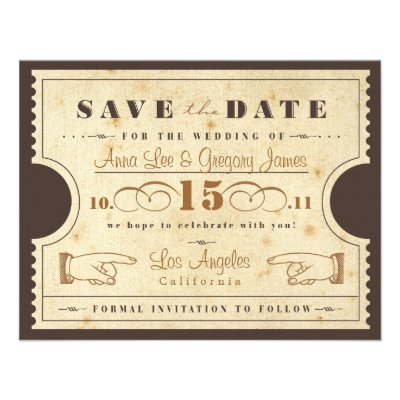 Vintage Ticket Save the Date Announcement