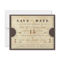 Vintage Ticket Save the Date Announcement