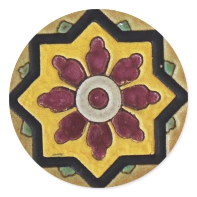 Vintage Tile Round Sticker by JuJuGardens