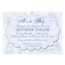 Vintage Toile Baby Shower Invitation Blue