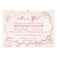 Vintage Toile Baby Shower Invitation Pink