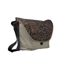Vintage Tooled Leather Look Leaves Messenger Bags