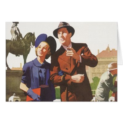 Vintage Tourists on Vacation Sightseeing Greeting Cards