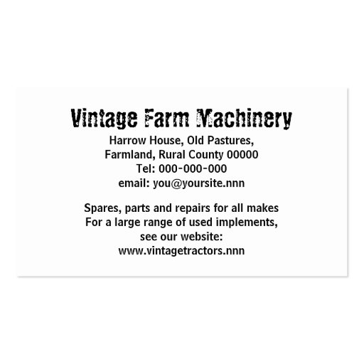 Vintage tractor business card (back side)