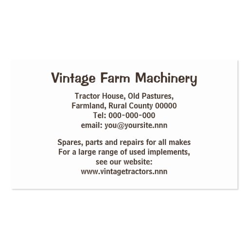 Vintage tractor business card (back side)