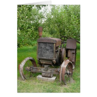 Vintage Tractor in Apple Orchard card