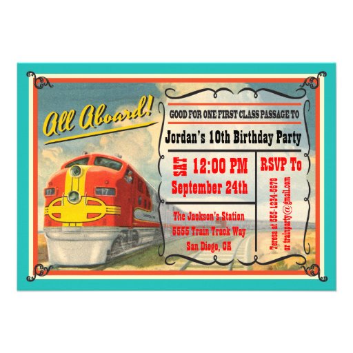Vintage Train Ticket Birthday Party Personalized Announcements