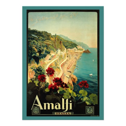 Vintage Travel, Amalfi Italian Coast Beach Custom Invitations