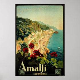 Vintage Travel, Amalfi Italian Coast Beach Poster