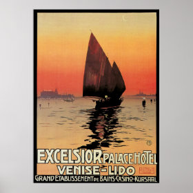 Vintage Travel, Boats at Excelsior Palace Venice Poster