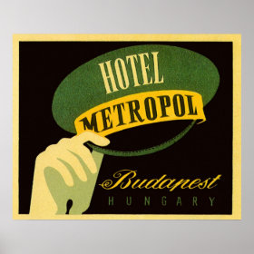 Vintage Travel Budapest Hungary Bellhop Hat Poster
