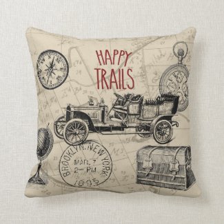Vintage Travel Collage, Antique Car Road Trip Pillows
