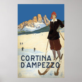 Vintage Travel Cortina d'Ampezzo, Italy Ski Alps Poster