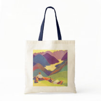 Vintage Travel, Family Picnic, Mountain Vacation Tote Bag