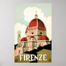 Vintage Travel Florence Firenze Italy Church Duomo Poster