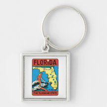 Vintage Travel Florida FL State Label Keychain
