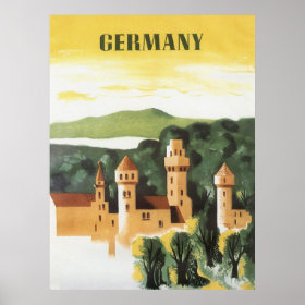 Vintage Travel, German Castle, Bavaria Germany Poster