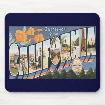 Vintage Travel, Greetings from California Poppies Mouse Pad