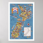 Vintage Travel Map of New Zealand posters