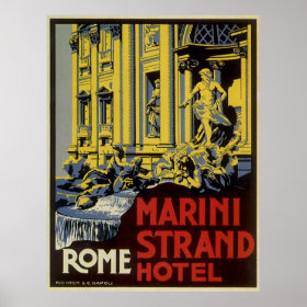 Vintage Travel, Marini Strand Hotel, Rome, Italy Print