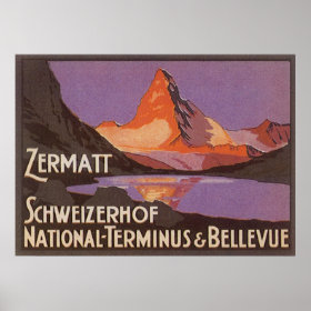 Vintage Travel, Matterhorn Mountain in Switzerland Posters