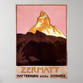 Vintage Travel, Matterhorn Mountain, Switzerland Posters