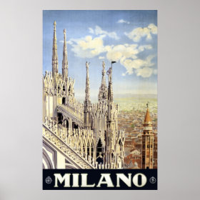 Vintage Travel Milano Italy Gothic Cathedral Duomo Poster