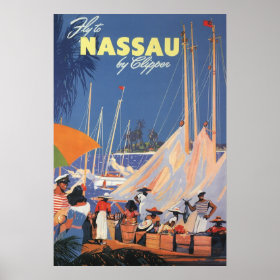 Vintage Travel, Nassau Harbor, Florida, Sailboats Posters