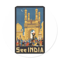 Vintage Travel Poster Ad Retro Prints Round Stickers