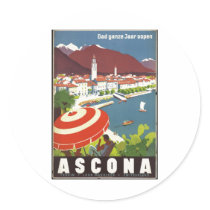 Vintage Travel Poster Ad Retro Prints Round Stickers