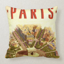 Vintage Travel Poster Arc de Triomphe Paris France Throw Pillows