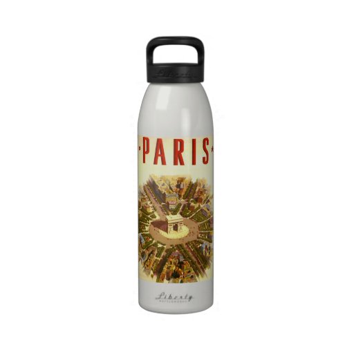 Vintage Travel Poster Arc de Triomphe Paris France Water Bottle