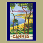 Vintage Travel Poster, Beach in Cannes, France postcards