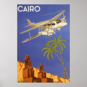 Vintage Travel Poster Cairo Egypt Africa Airplane