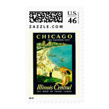 Vintage Travel Poster, Chicago, Illinois Postage
