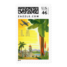Vintage Travel Poster, Los Angeles, California Stamps