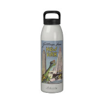 Vintage Travel Poster, New York City Landmarks Drinking Bottle