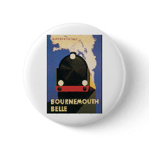 Vintage Travel Poster of Bournemouth Belle Train Pinback Buttons